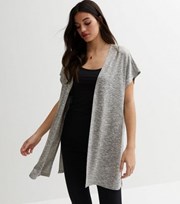 New Look Pale Grey Fine Knit Short Sleeve Long Cardigan